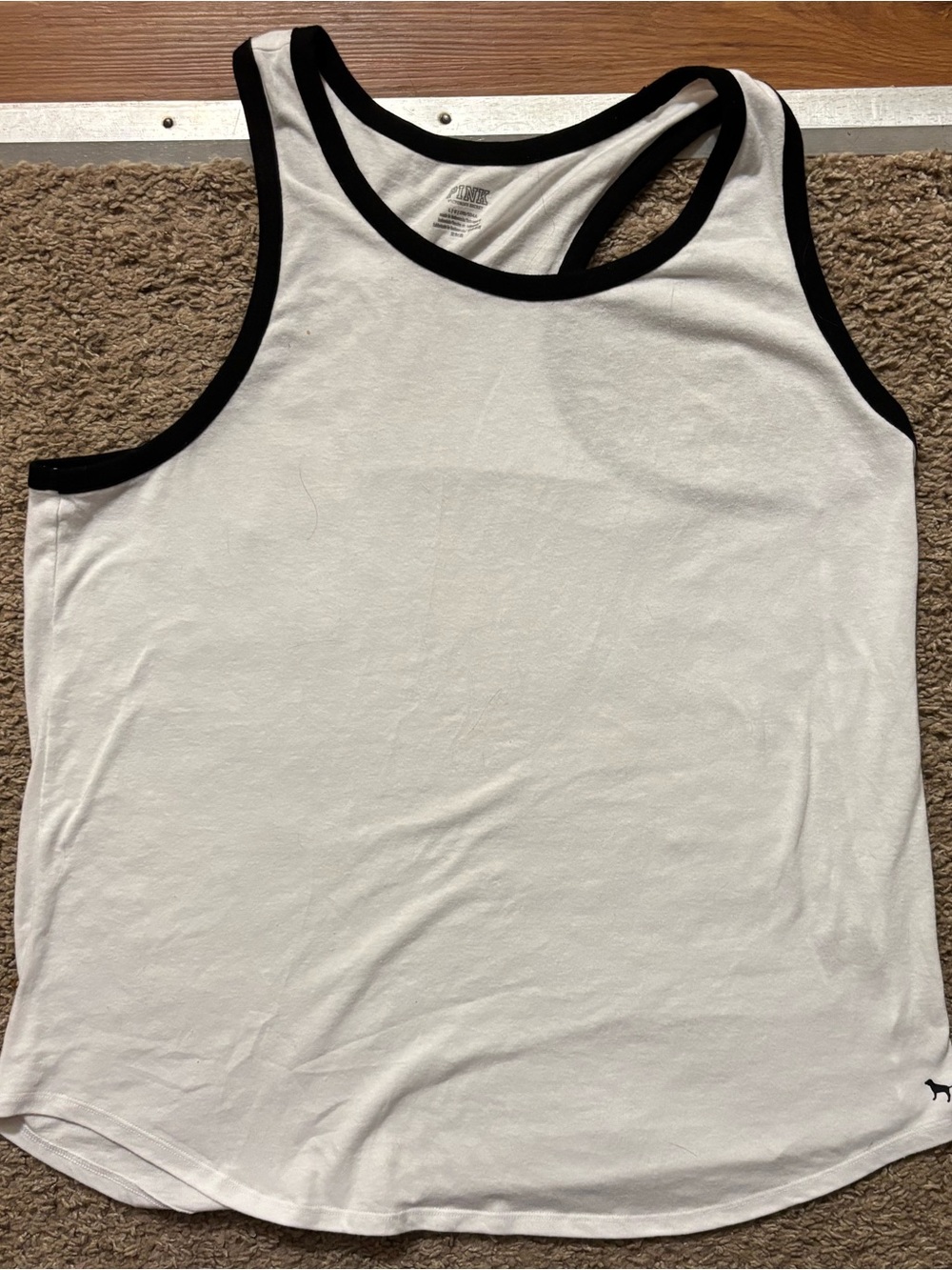 PINK Victoria’s Secret Tank Top with Black Trim Woman’s Lg Racer Back Dog Logo